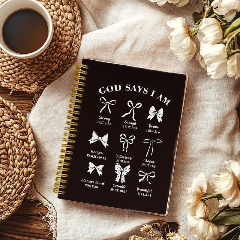 THDSE Bible Journal for Women, Christian Prayer Journal Notebook Gifts for Teen Girls Kids, Bible Study Supplies, Cute Bows Church Faith Journaling Hardcover Spiral Notebook 5.5 X 8.3(Black) - Image 2